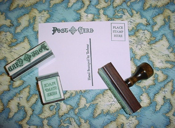 Custom postcard Rubber Stamp set 3 piece set for DIY by terbearco