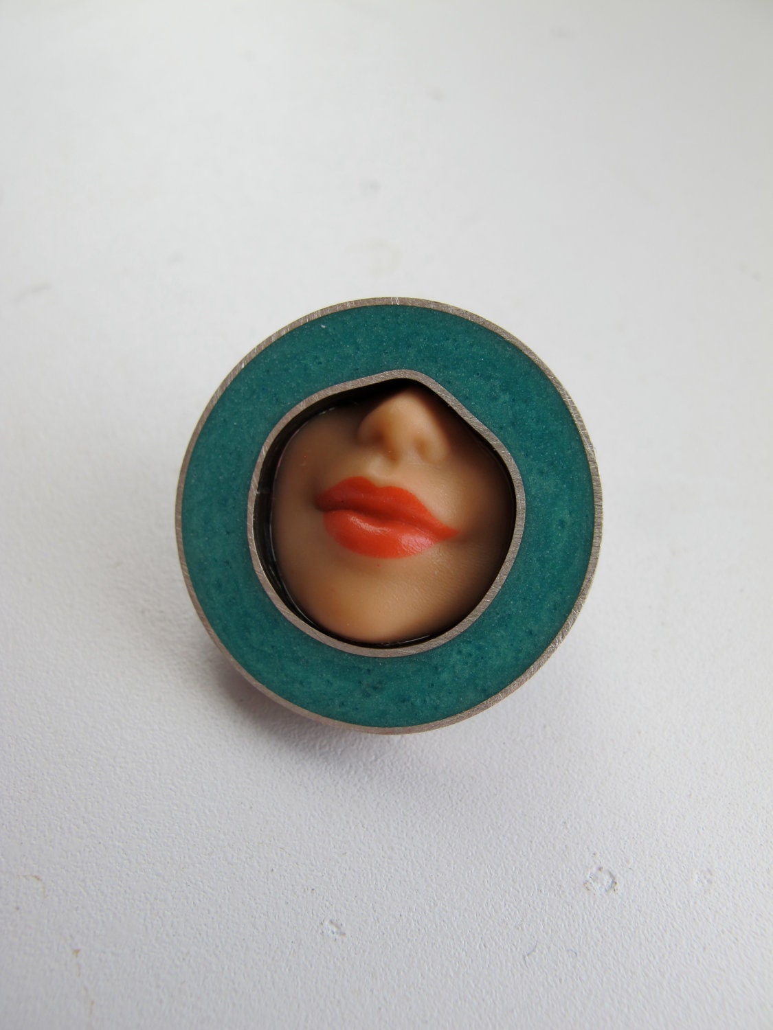 Barbie Doll Smile Pin with Aqua Resin