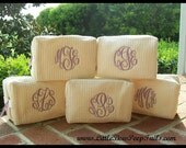 Monogrammed Cosmetic Bag - Personalized Waffle Weave bridesmaids womens makeup make up case dance set purple teal blue lime coral