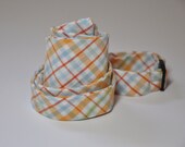 Men's Bow Tie in Orange and Blue Plaid Freestyle Bowtie