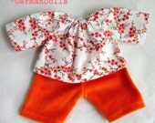 Waldorf doll clothes, Waldorf-style Doll clothing, Pink Blossoms shirt and pants for 12 inch dolls
