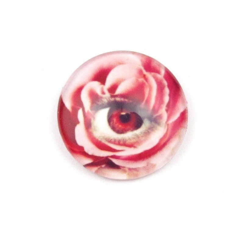 Handmade Glass Eye Cabochon, 25mm, 1 Inch, Pink Flower, Premium Quality: Rosie