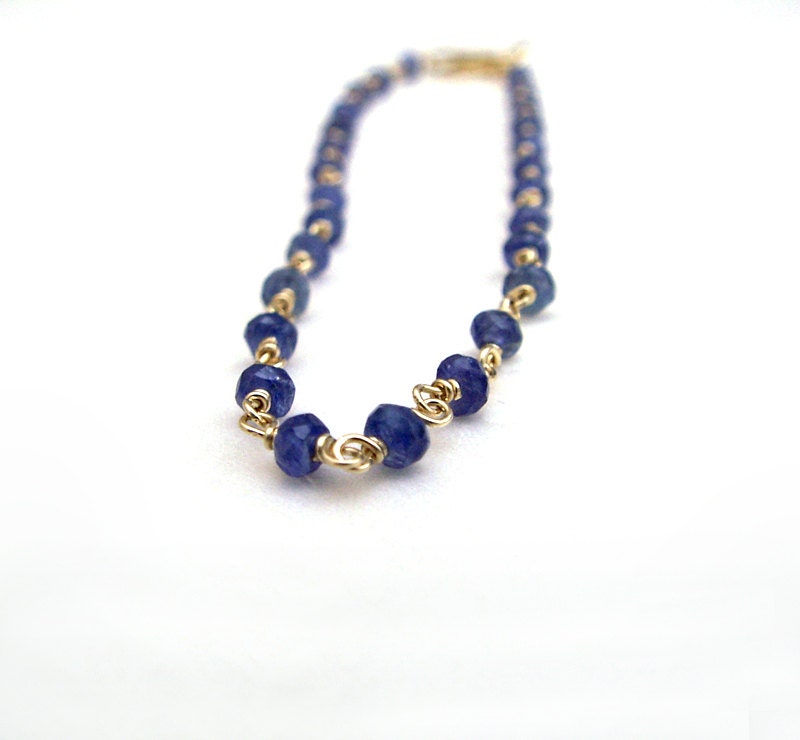 Gemstone 14K Gold-Filled Sapphire Bracelet, Precious Gem Midnight Navy Blue Bracelet Beadwork Tiny Modern Jewelry