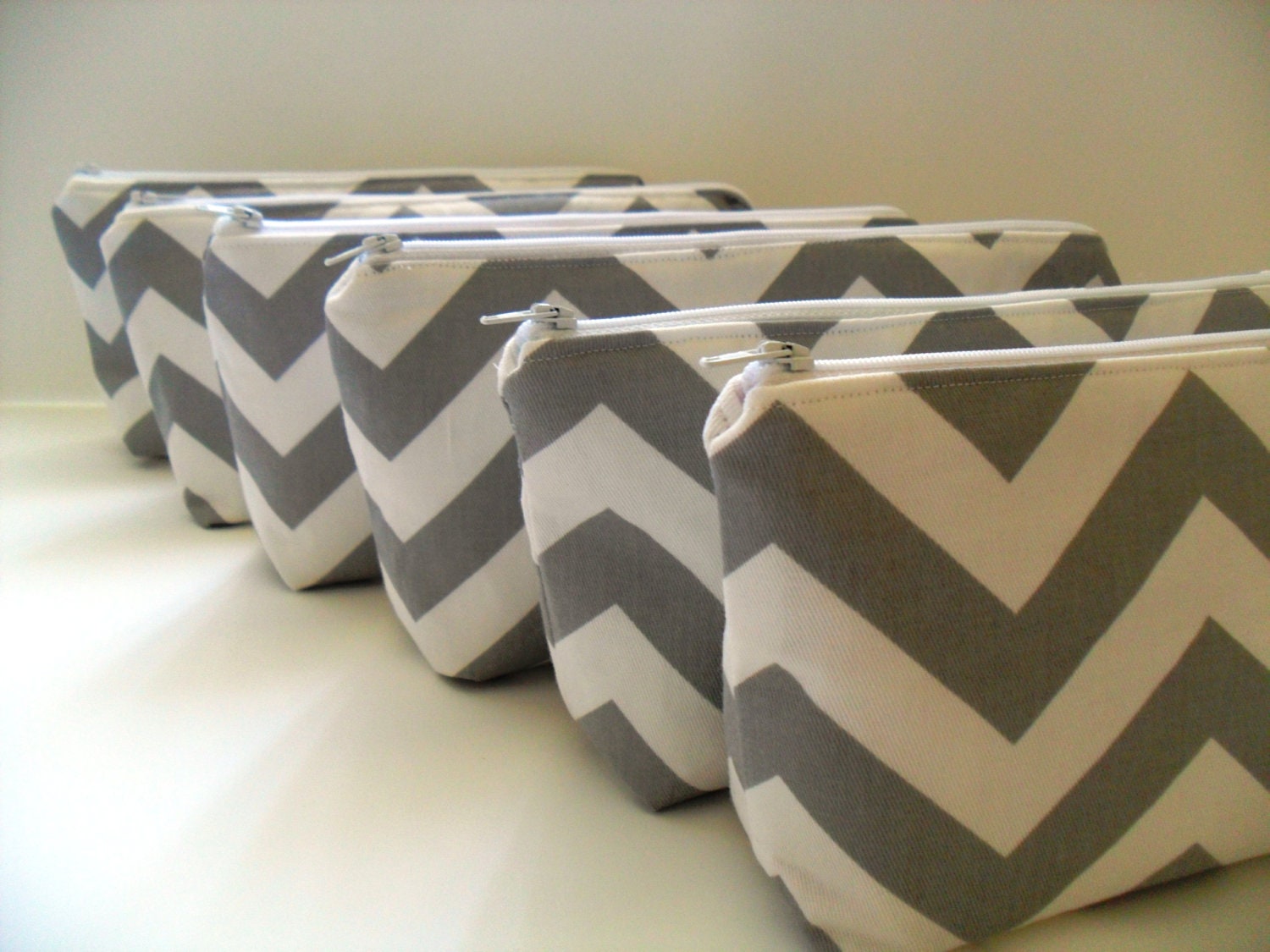 Grey and White Chevron Bridesmaid Gift Makeup Bag / You Can Pick Fabric