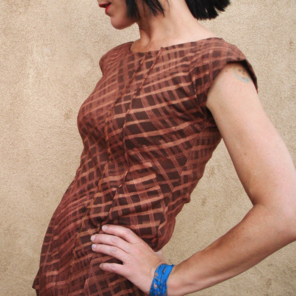 Her Tea Leaves - iheartfink Handmade Hand Printed Copper Plaid Womens TShirt Top