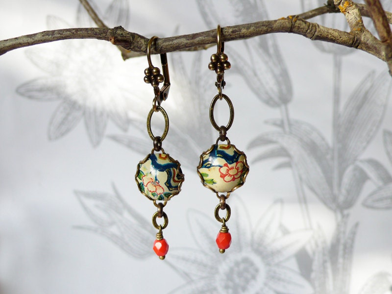 petite chinoise - tin, brass and glass earrings
