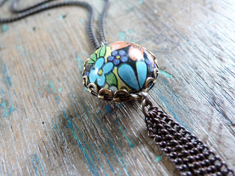 summer flowers - tin bead and brass necklace