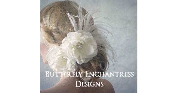 Wedding Hair Accessories, Bridal Hair Flower Clips, Feather Fascinator - Set of 2 Natalia Rose Hair Clips