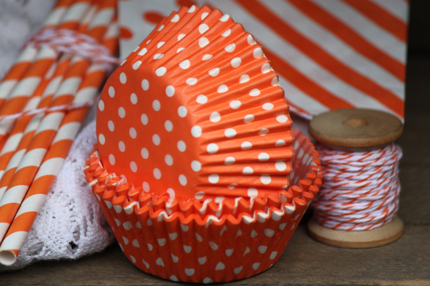 Orange Polka Dots Paper Cupcake Liners Set of 25 Baking Cups Il_570xn
