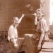 vintage photo Two Teen Girls Hop a Train