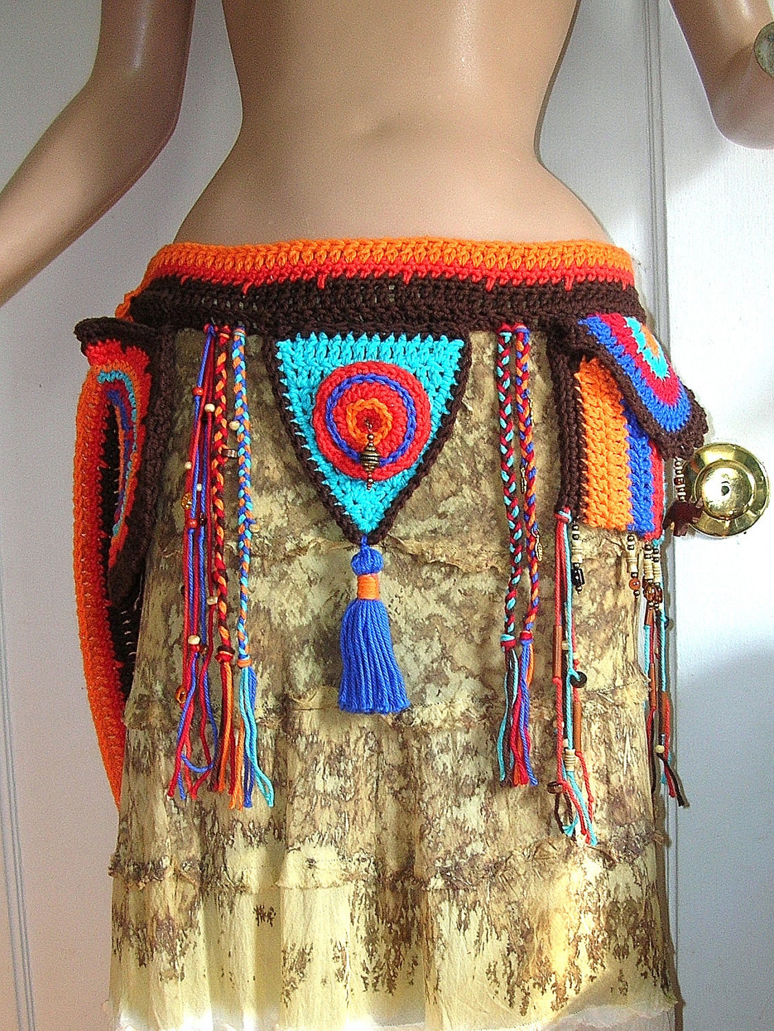 SALE - Cotton Crochet - Festival Belt - Hip Belt with Pouches - Utility Belt - Burning Man - Bohemian Fire