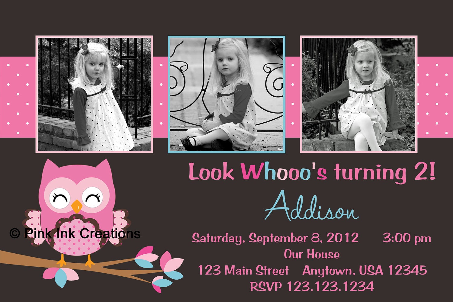 Look Whoo Owl Birthday Invitation - girl or boy - DIGITAL-PRINTABLE FILE Il_570xn