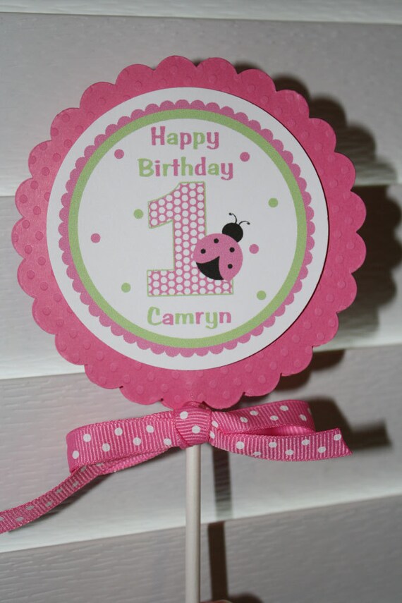 Sweet Ladybug Pink Centerpiece Pick Cake Topper - boy or girl Il_570xn