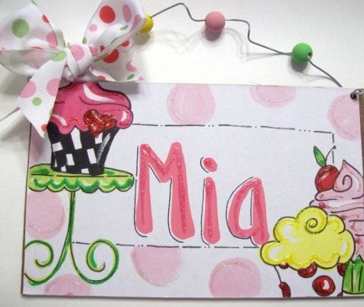 Cupcakes hand personalized kids room name sign