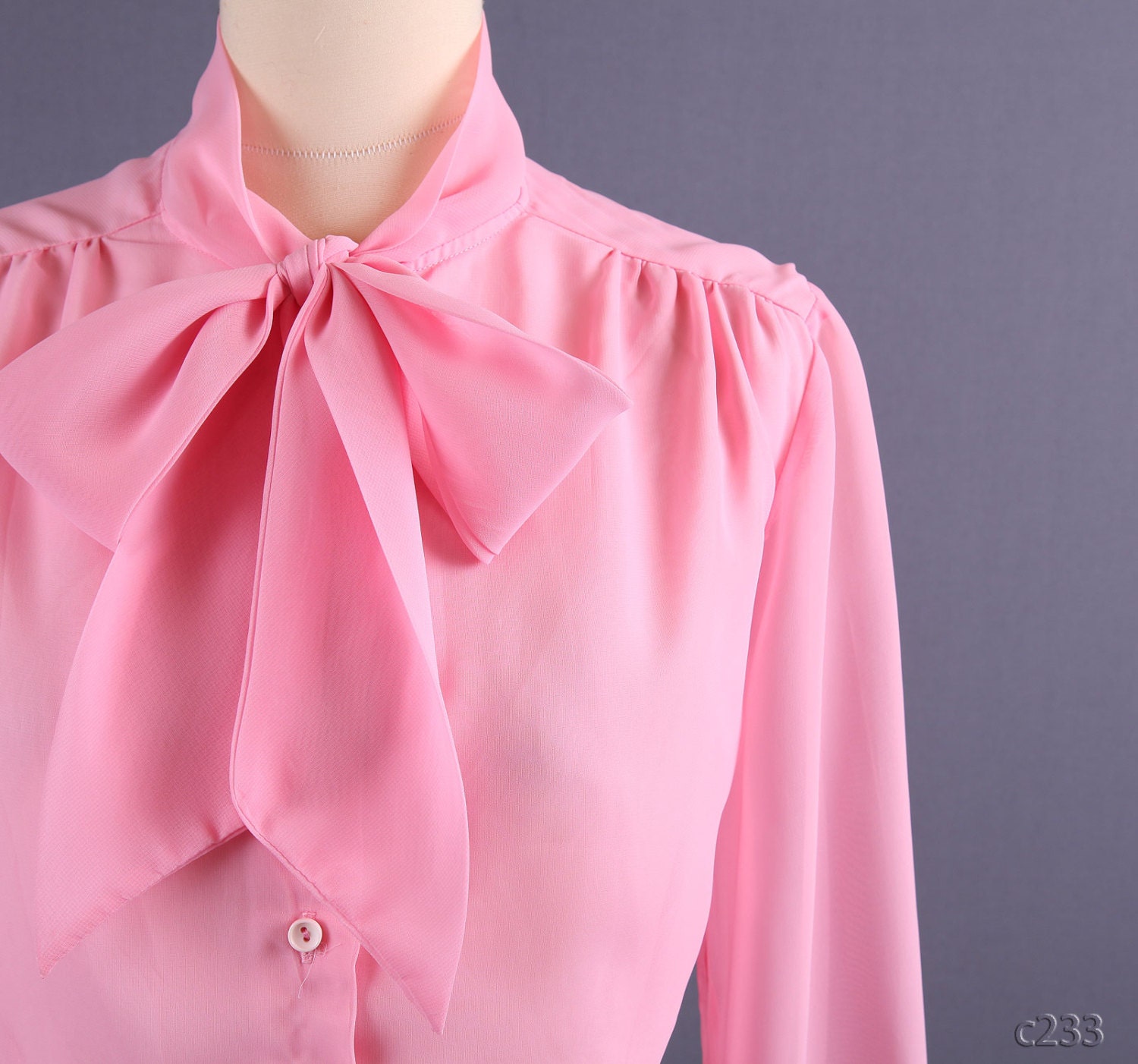 Pink Bow Blouse Vintage Secretary Chiffon Blouse By Betaboutique 2656