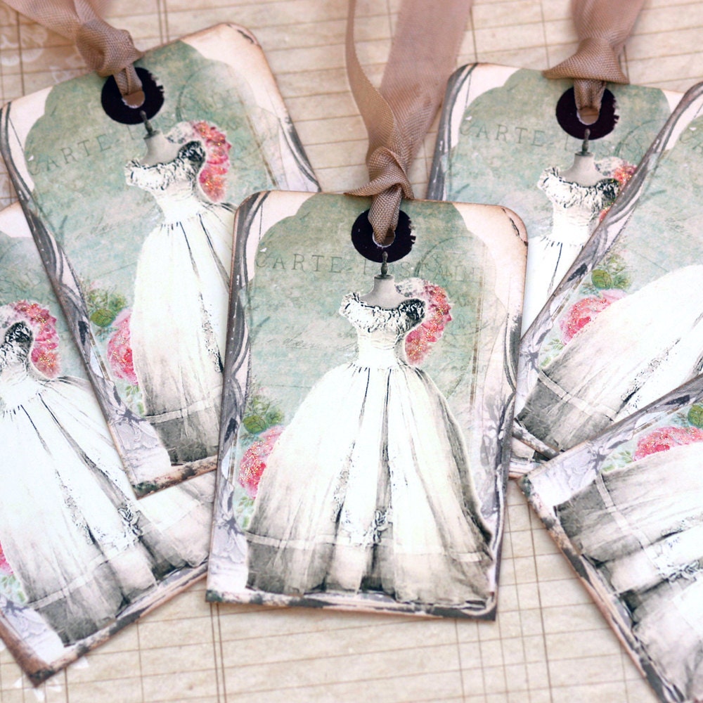 Wedding Dress Shabby French Gift Tags