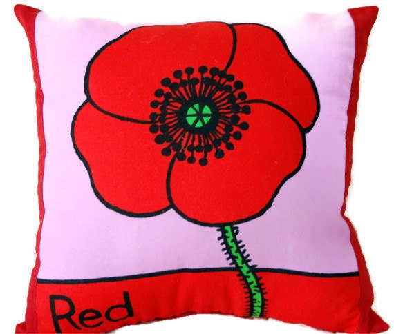 The Red Flower: Color Learning Pillow for Children, child's pillow, nursery bedding, playroom decor, baby shower gift