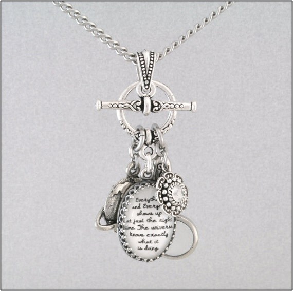 Silver Inspirational Charm Necklace Glass by BlackberryDesigns