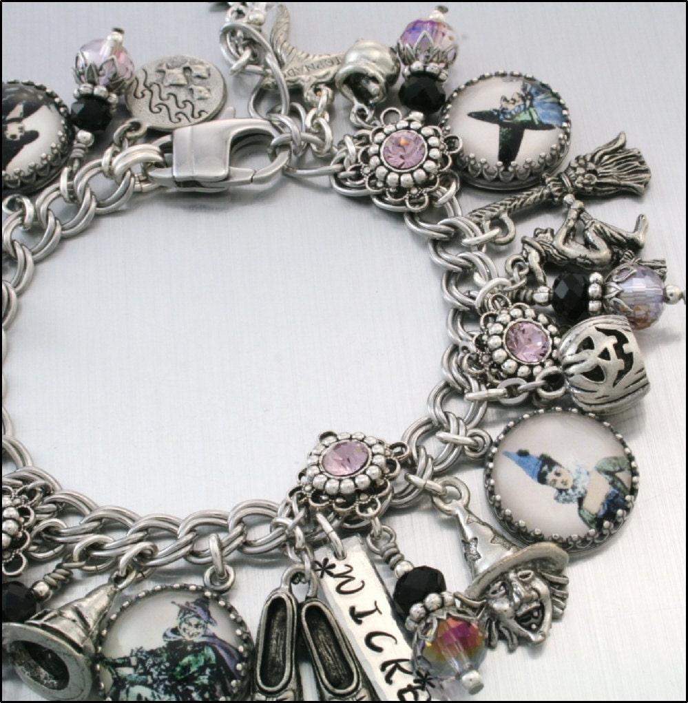 Wiccan Silver Charm Bracelet, Wicca Jewelry, The Wicked Witch of the West, Wiccan Charm Bracelet, Halloween Bracelet