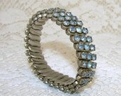 Something Blue Vintage 1950s Blue Rhinestone Expansion Bracelet Metal Stretch Wedding Bridal