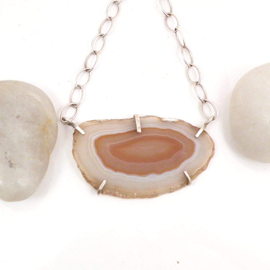 Sterling Silver Geode Slice Necklace Chunky Chain Bohemian Jewelry - Geode Necklace