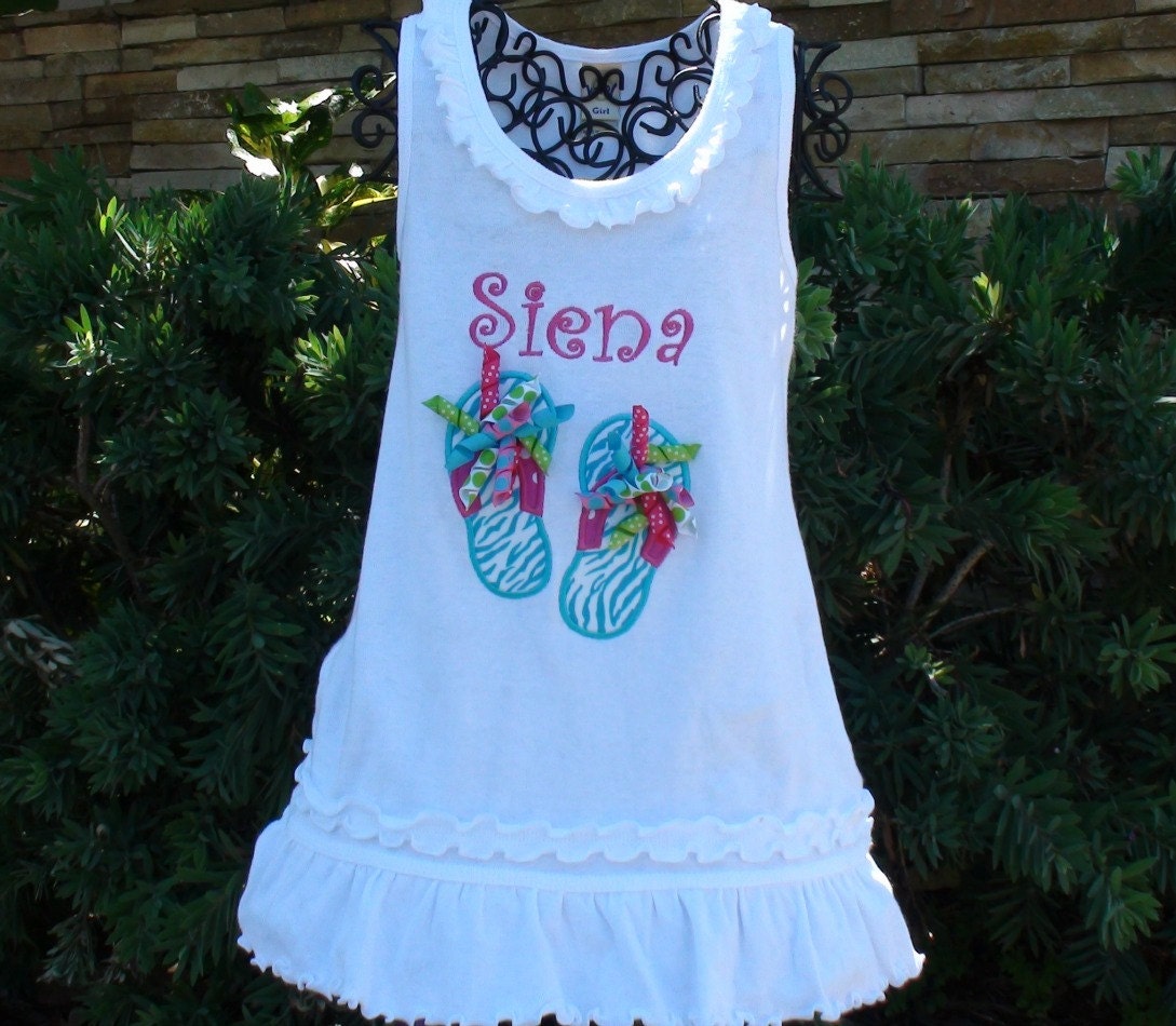 Personalized Ribbon Flip Flops Dress - Custom Made Sizes 6 mos-Girls 6X