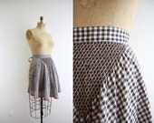 Vintage 60s Apron . Brown Gingham . Mixing Bowl Apron . 1960s