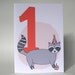 1st Birthday - Raccoon - Recycled Greeting Card