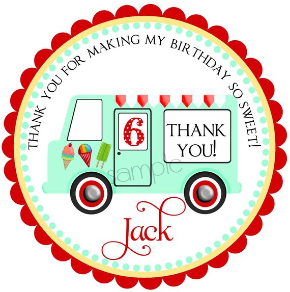 Ice Cream Birthday Party Stickers, BOYS colors, Vintage Ice cream Truck, BIrthday Party , Children, set of 12 stickers Il_570xn