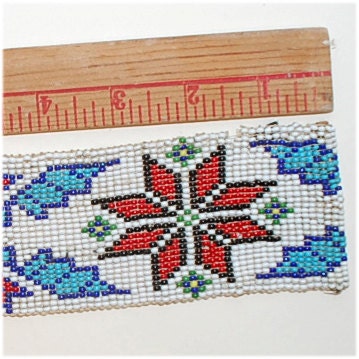 Vintage seed beaded Native American bracelet or dance costume decoration 9 1/2 inches long