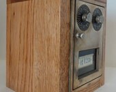 Oak Bank with Brass Post Office Door Bank 12 Combination Lock lockbox USPS Mailbox Stamp Collector Wedding Gift USPS Postal Postman