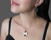 Butterflies necklace, smokey quartz necklace, hammered silver