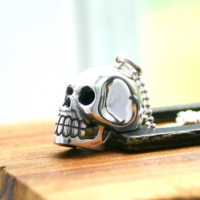 Sterling silver large skull necklace Halloween jewelry