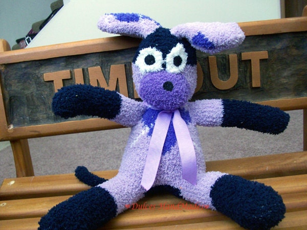 Sock puppy dog purple blue white Stuffed Animal Doll Baby Toys handmade