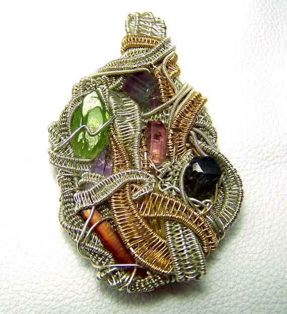 Wire wrap necklace pendant - Tanzanite Tourmaline Amethyst Orange Kyanite STerling Silver Gold Rubellite Watermelon Crystal gem