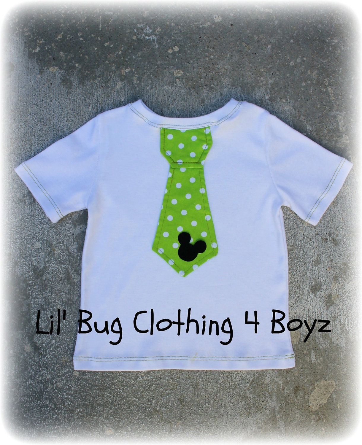 Custom Boutique Clothing Boys  Mickey  Mouse White Knit Polka Dot  and Lime Tie Tee