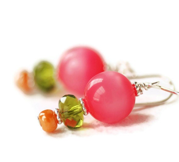 Raspberry Pink Earrings, Fuchsia Earrings, Lucite Jewelry, Whimsical Earrings, Alice in Wonderland Mad Hatter's Tea Party - RASPBERRY TEA