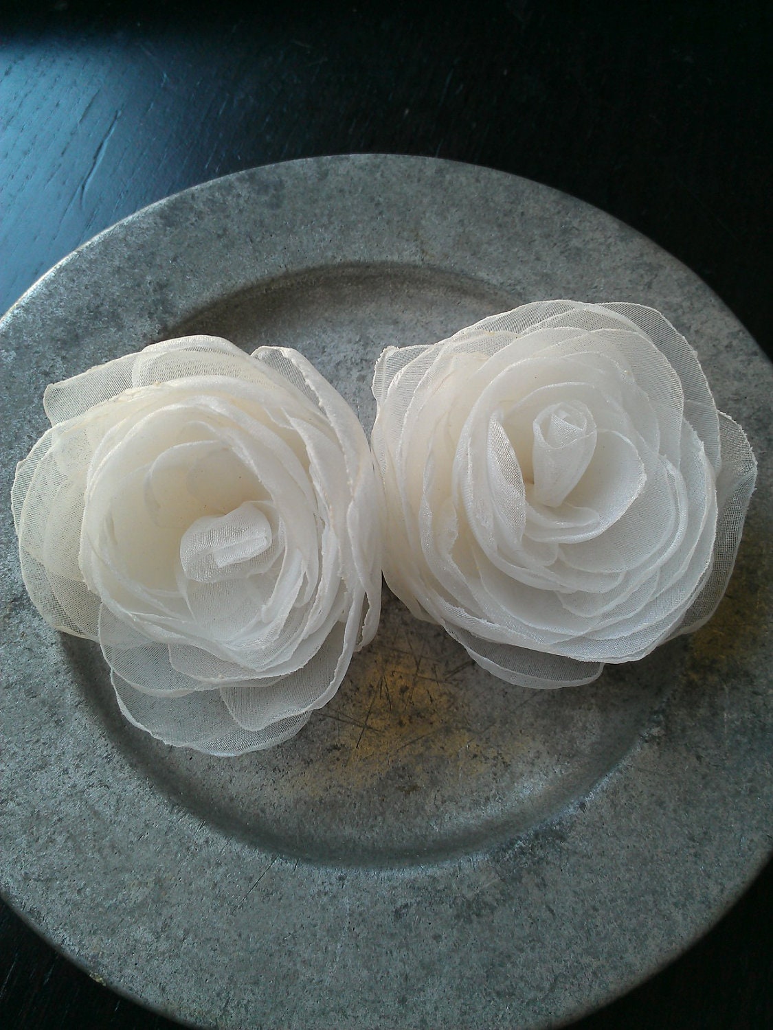 Ivory Organza Roses Bobbies Wedding Hair Flowers
