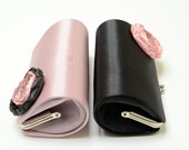 Bridal Clutch Bridesmaid Clutch - Dusty Rose Pink & Black Clutch - Pink and Black Petite Flower Bloom