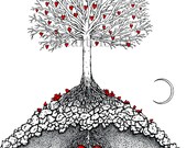 The Great Tree   16x20 original heart tree illustration by seth