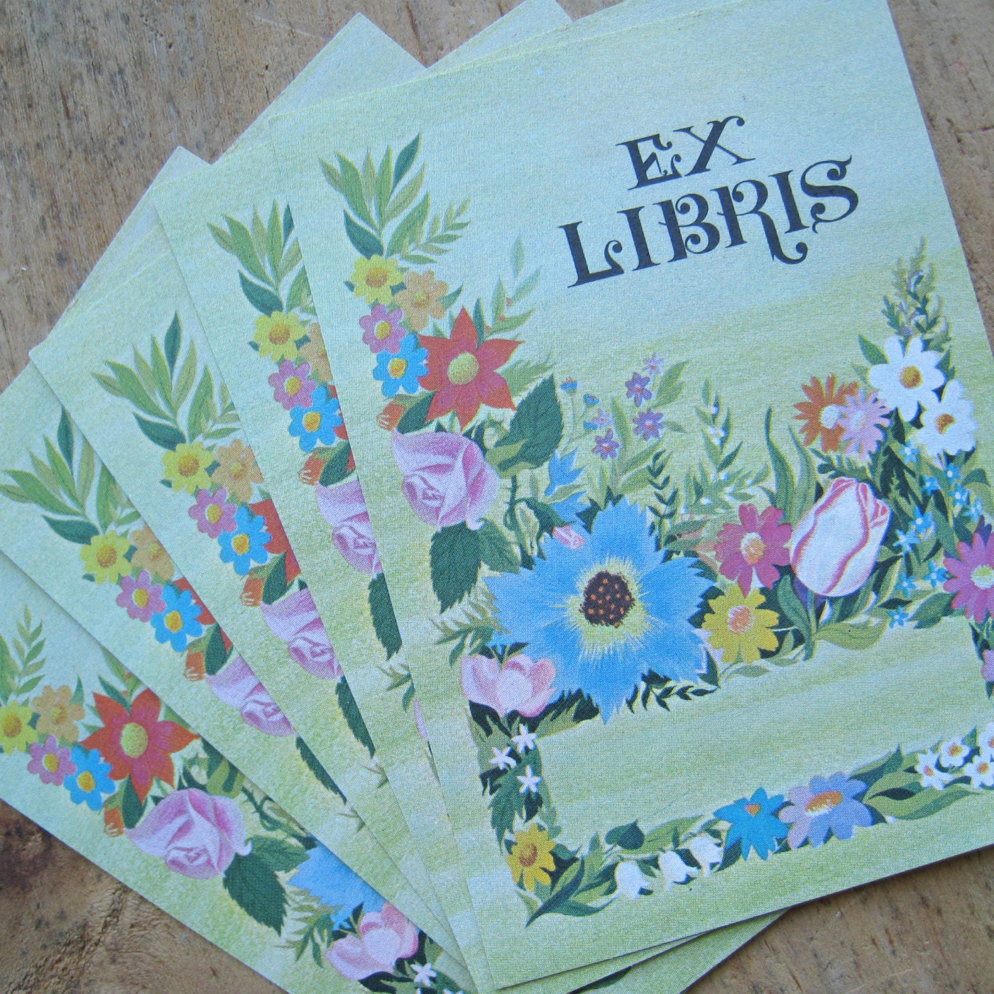 Vintage Antioch Colorful Flowers Bookplates - Set of 5