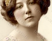 Instant Download Classic Beauty Woman's FACE Edwardian Victorian Gold Headband French postcard DIGITAL Scan