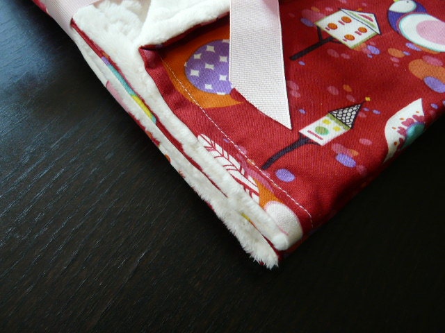 Baby Stroller Blanket- Minky  Blanket - Willow Wren (Red) w/Cream Minky-Baby Blankets-Baby Gift-SALE-FREE SHIPPING