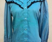 Vintage 70s 80s Aqua and Black Windbreaker Western Shirt (size small, medium)