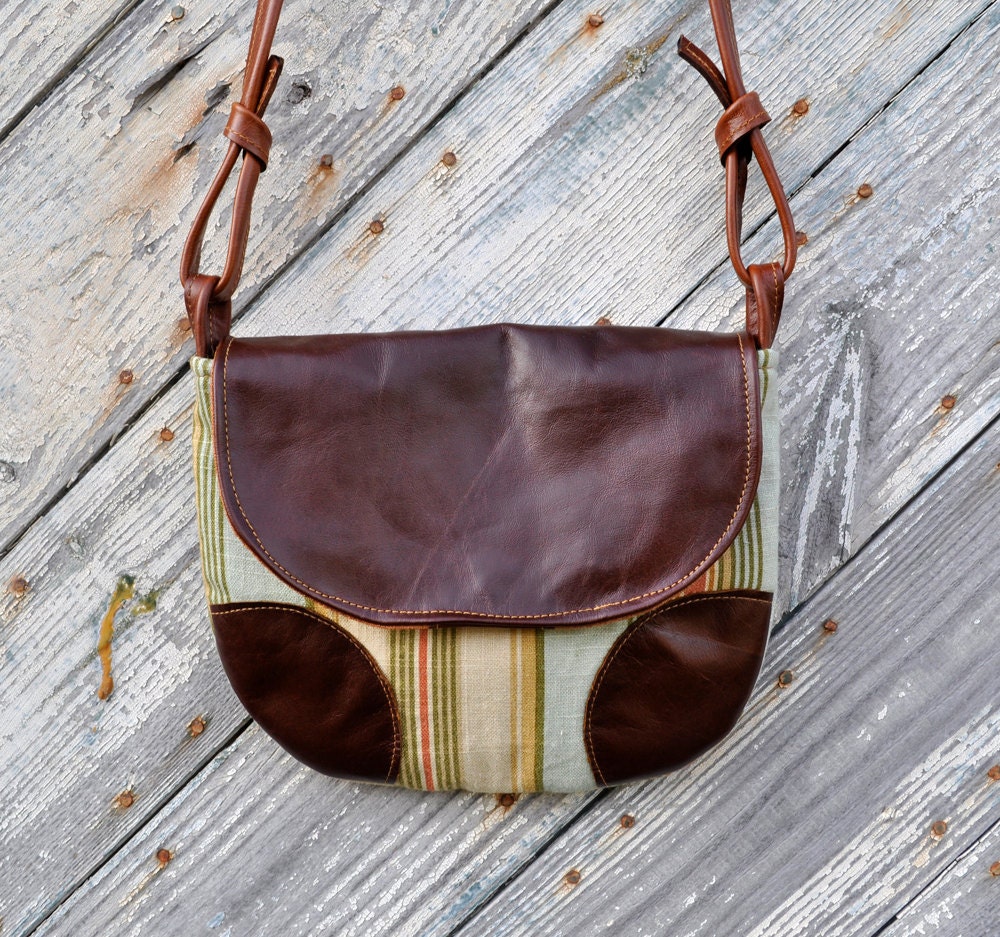 Satchel - Stripe Mini Donovan - Leather and Fabric - Purse