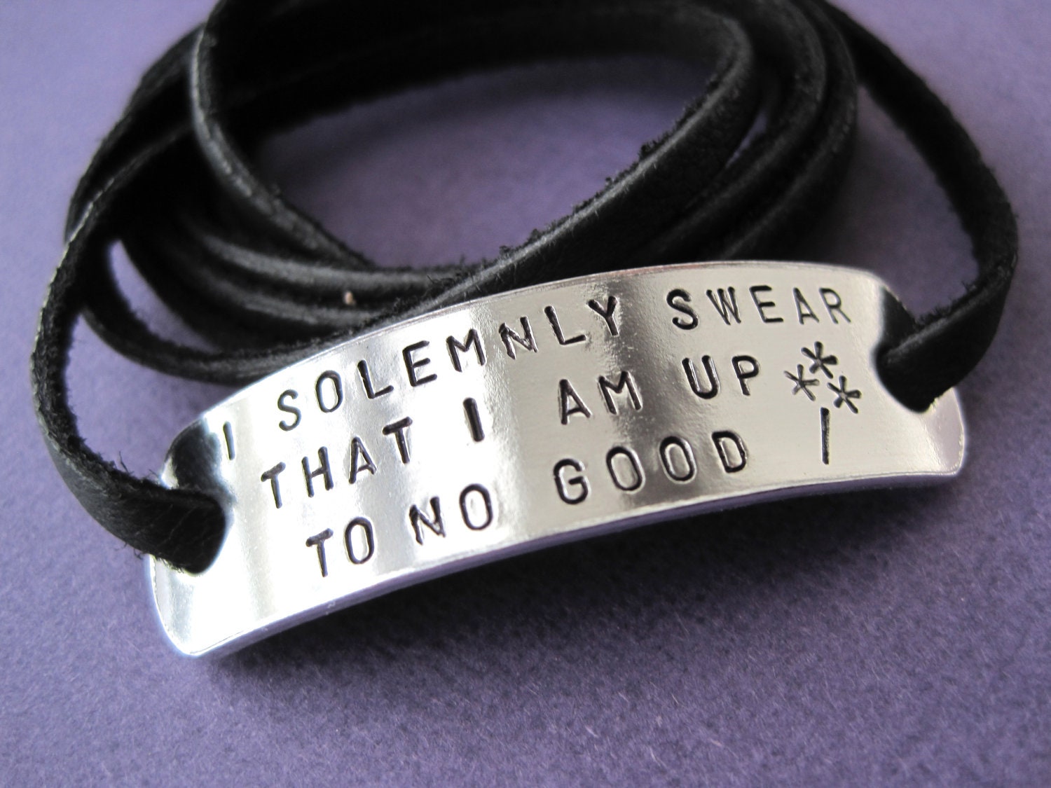 Harry Potter inspired Jewelry - I solemnly swear that I am up to no good - WAND - Personalized Wrap bracelet, Stamped Aluminum