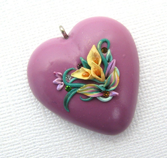 Lavender Amethyst Purple Heart Pendant Applique Floral