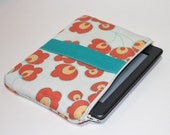 Kindle / Kindle Touch Sleeve - Small - Padded eReader Case - Bright Buds in Orange and Turquoise
