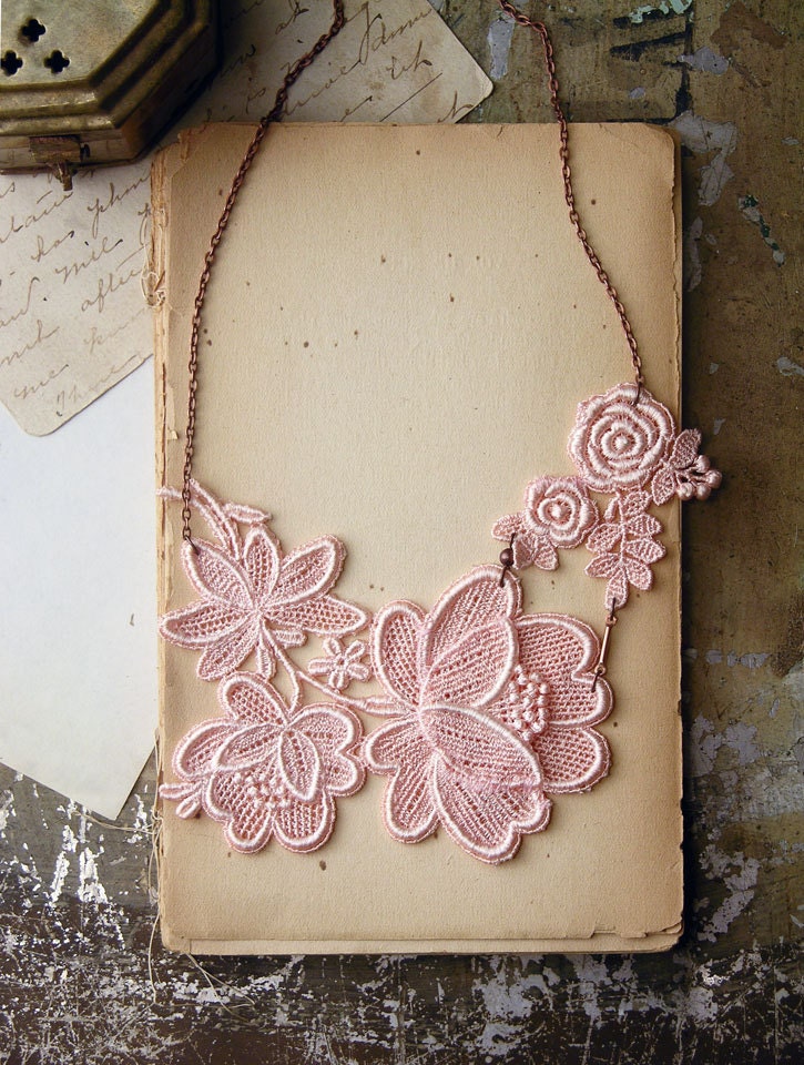 lace necklace - ADELAIDE - palest pink- bridal necklace -wedding necklace