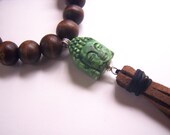 GREEN BUDDHA. Mens /  Womens Unisex - Wood Wooden Sterling Silver  Stretch Bracelet - Brown - Leather Suede Tassel  - Modern Zen GUGMA